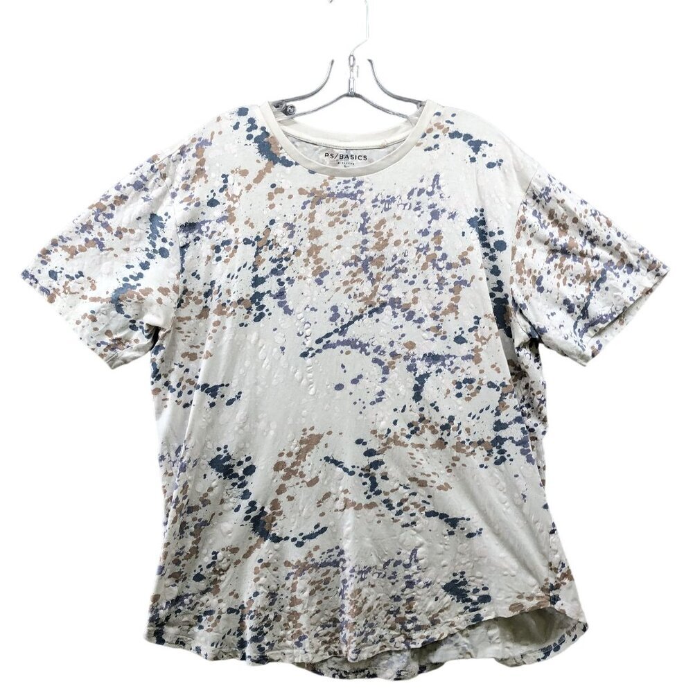 Pacsun Scallop Fit T Shirt Mens L PS Basics Paint Splatter‎ Short Sleeve Beige